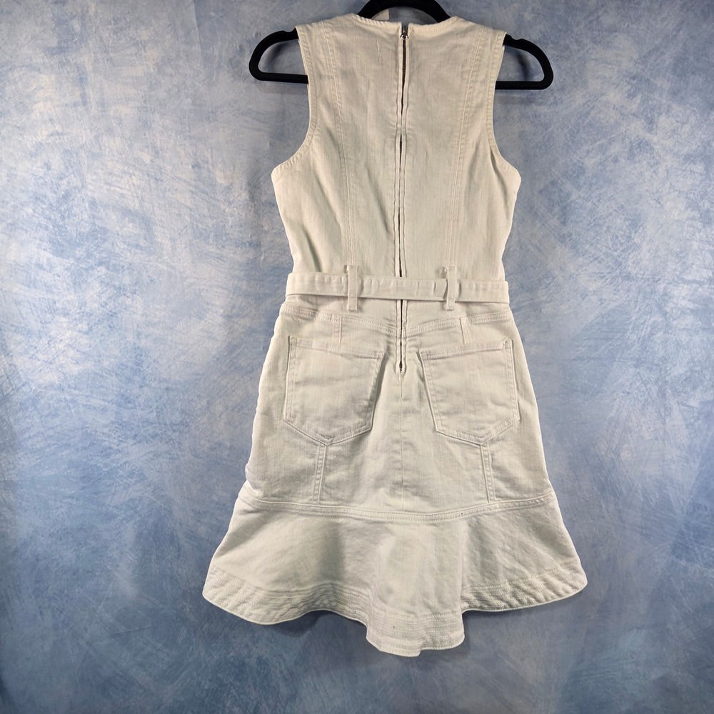 7 For All Mankind White Denim Belted Ruffle Hem Mini Dress Womens Size Small - Picture 6 of 8